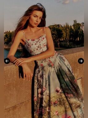 NWT Anthropologie Muse Floral Basque-Waist Midi Dress